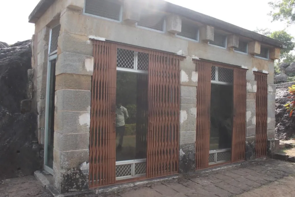 Ashoka Edict secured within a modern structure